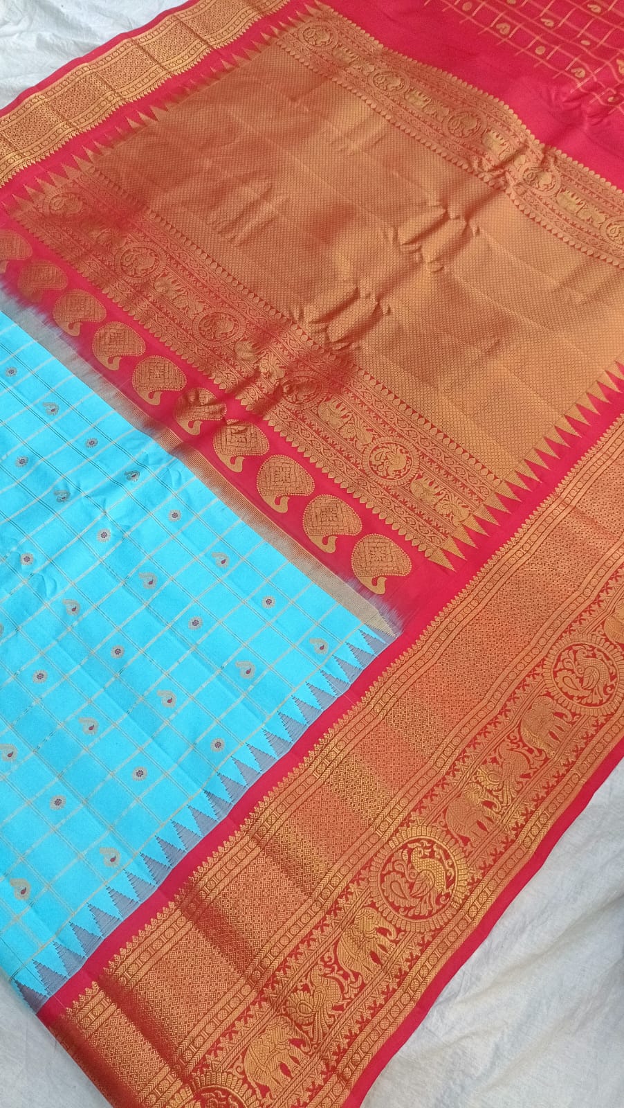 Gadwal kanchi boder PL Pure silk plain butta with blouse sarees 190325 S1
