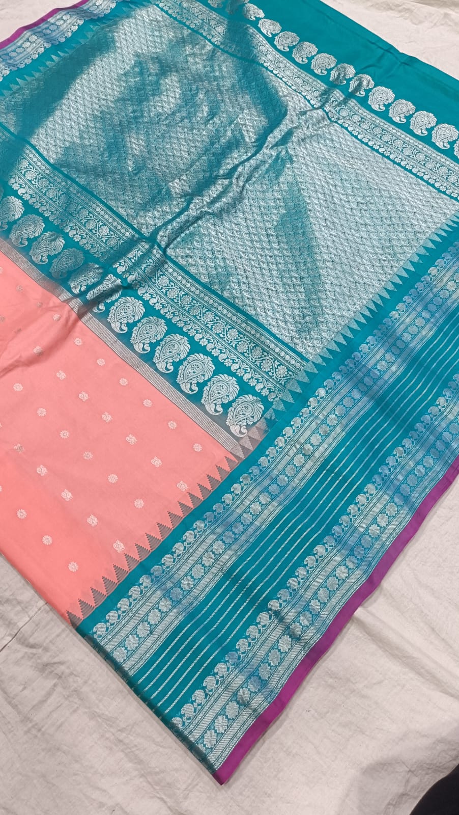 Gadwal pure pattu silver jari border with blouse sarees 080825 S1 B