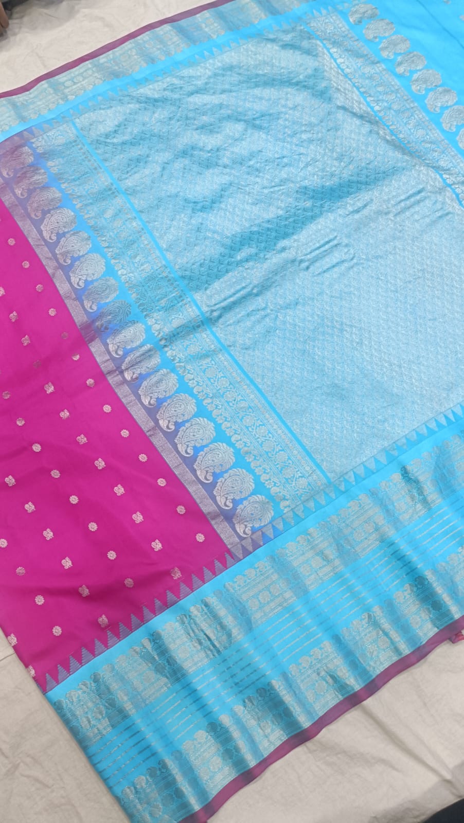 Gadwal pure pattu silver jari border with blouse sarees 080825 S1 B