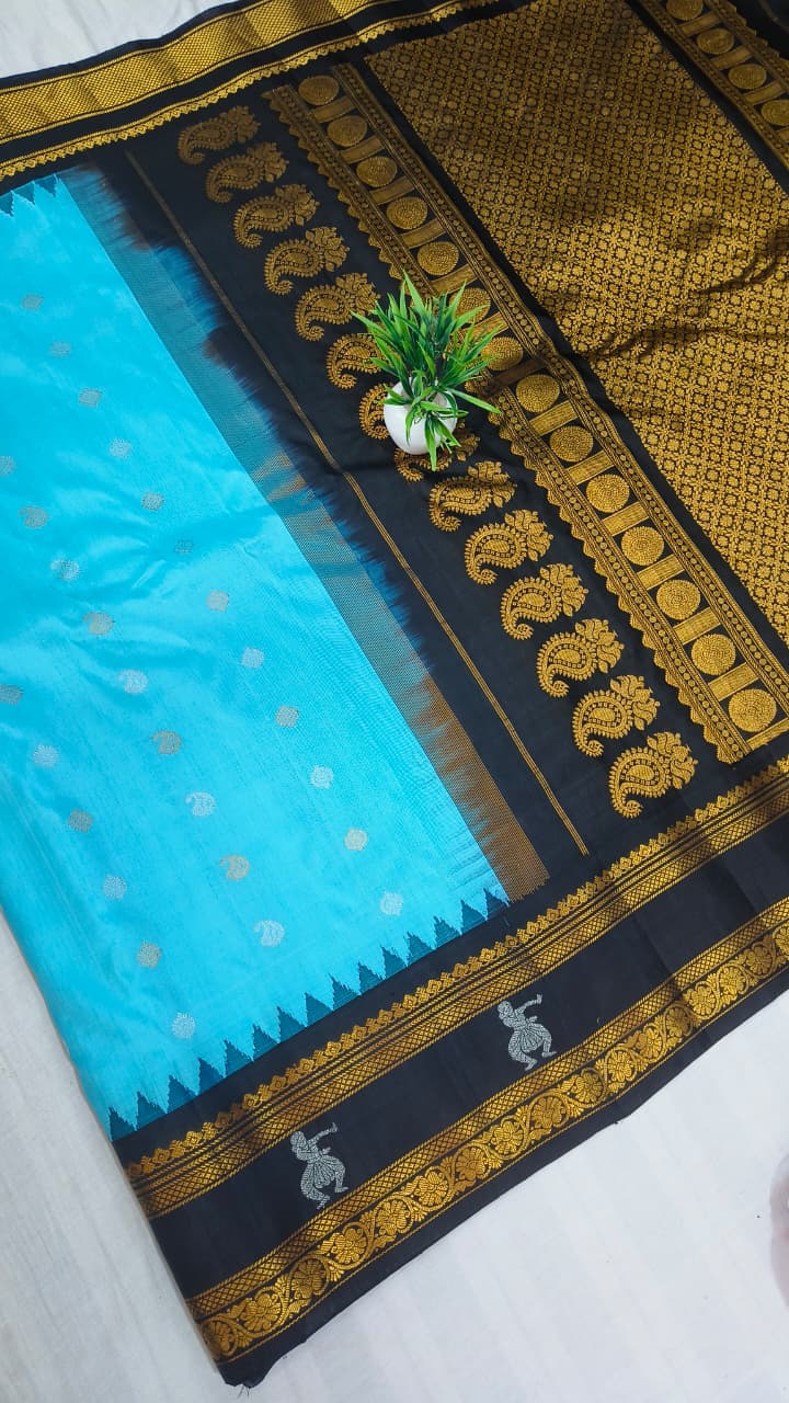 Gadwal pure pattu Butta kanchi Border with Blouse kuttu H/L sarees 251025