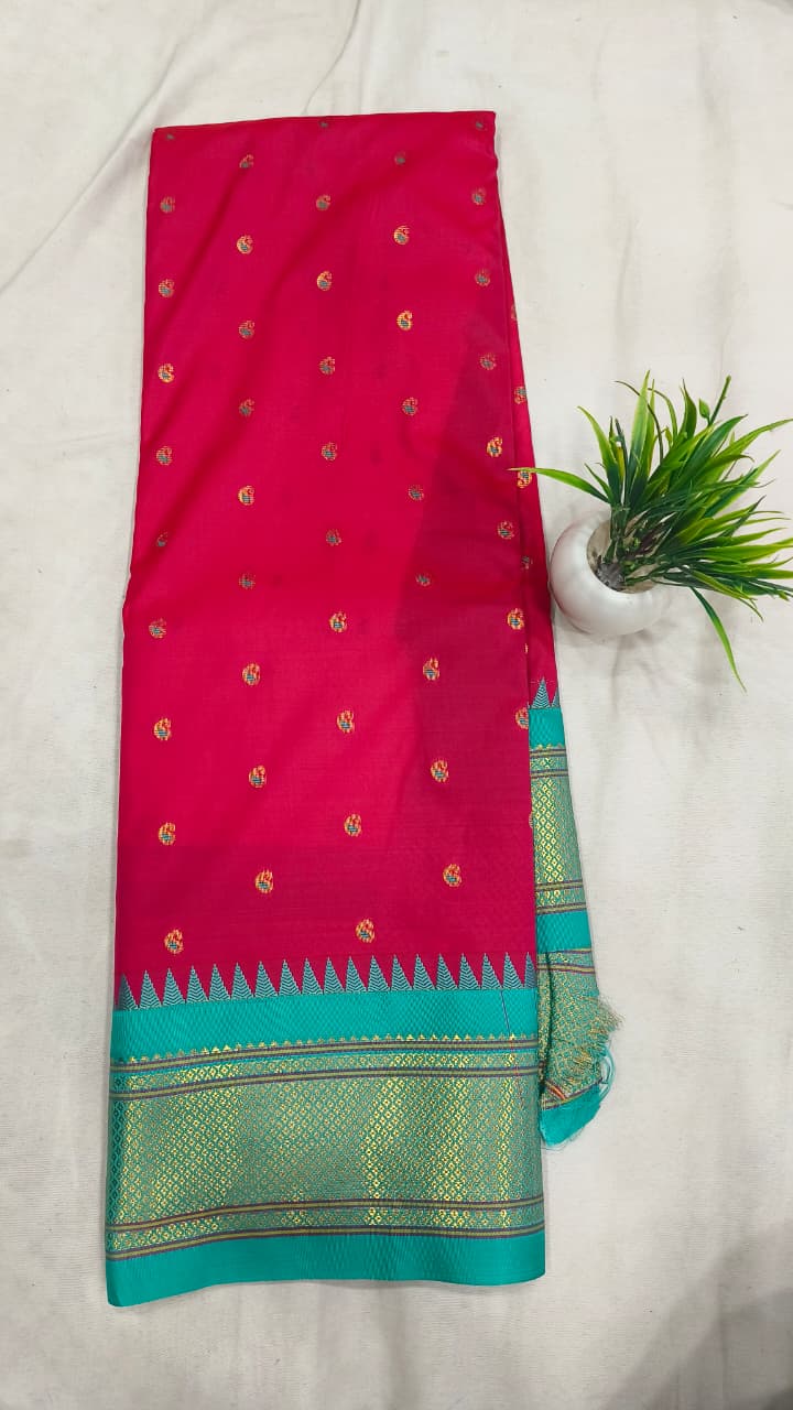 Gadwal mixed silk paithani pallu with blouse sarees 251025