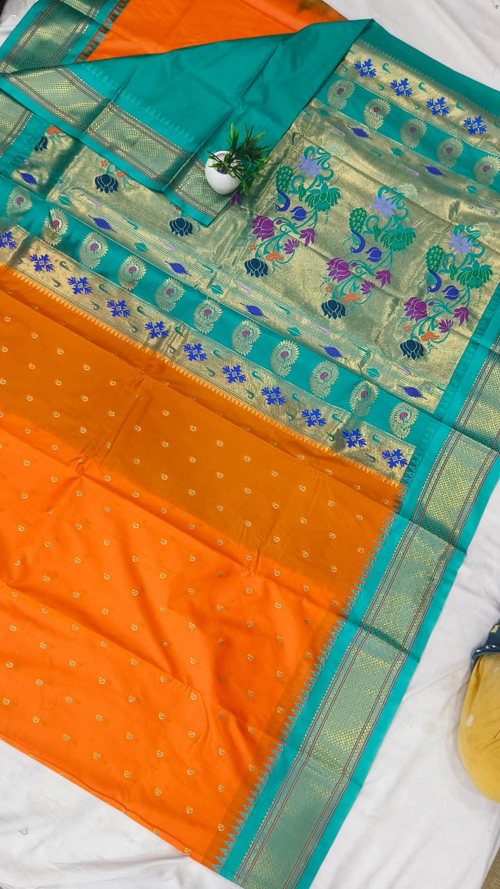 Gadwal mixed silk paithani pallu with blouse sarees 311025