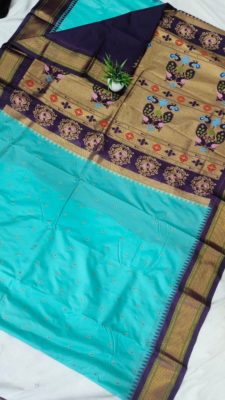 Gadwal mixed silk paithani pallu with blouse sarees 311025