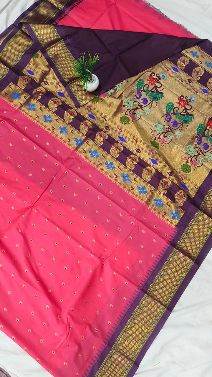 Gadwal mixed silk paithani pallu with blouse sarees 311025