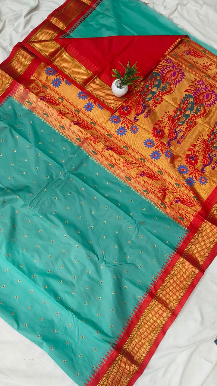 Gadwal mixed silk paithani pallu with blouse sarees 311025