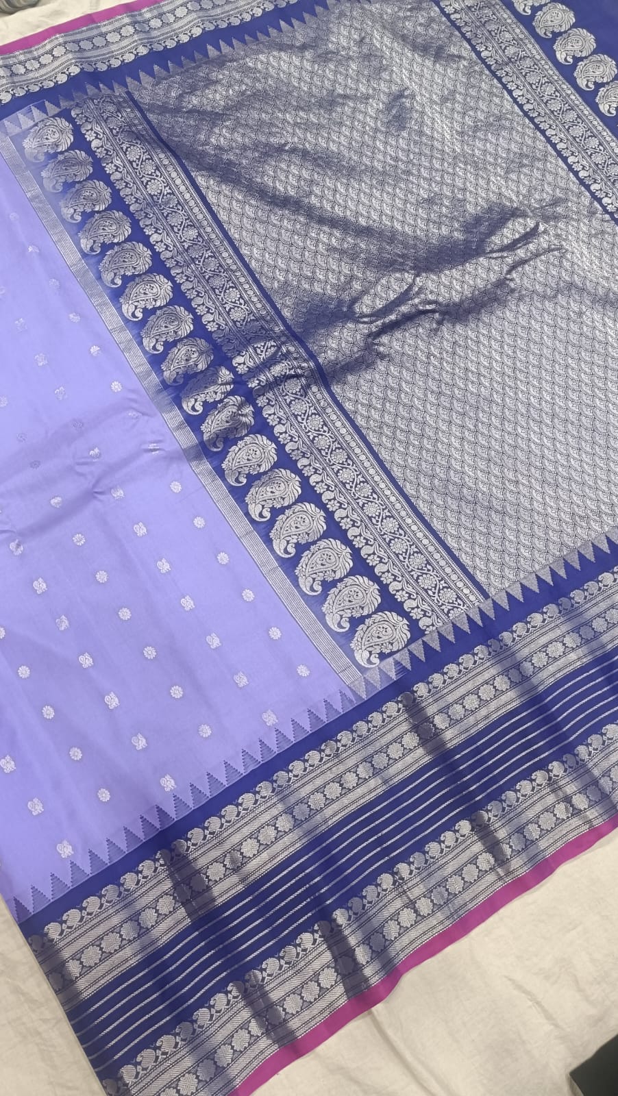 Gadwal pure pattu silver jari border with blouse sarees 080825 S1 B