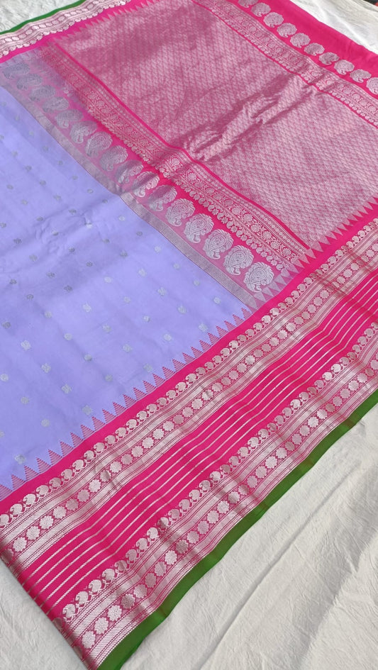 Gadwal pure sliver jerry Kanchi Border Sarees 010525 S1`