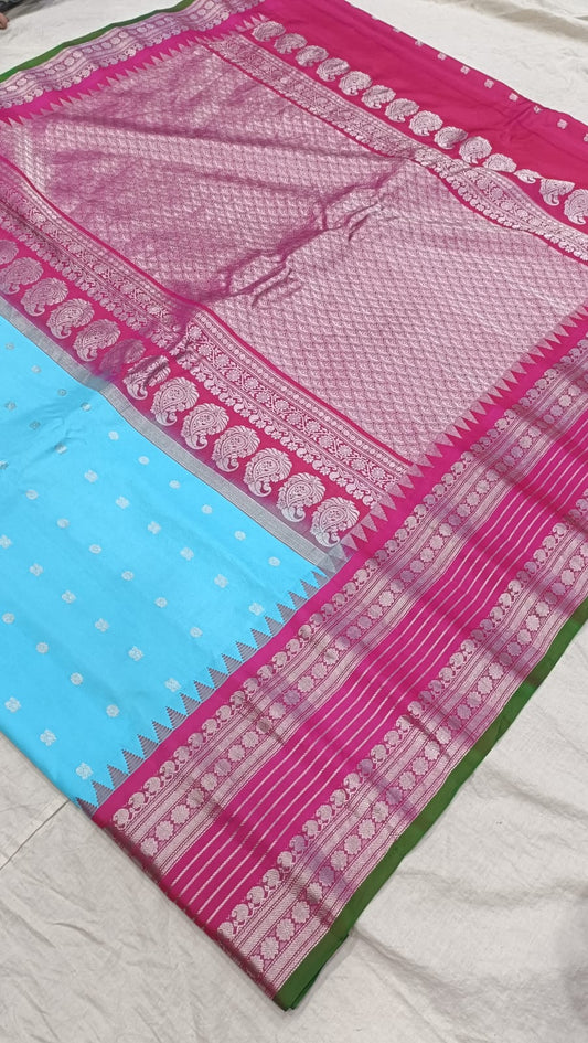 Gadwal pure pattu silver jari border with blouse sarees 080825 S1 B