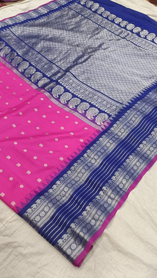 Gadwal pure pattu silver jari border with blouse sarees 080825 S1 B