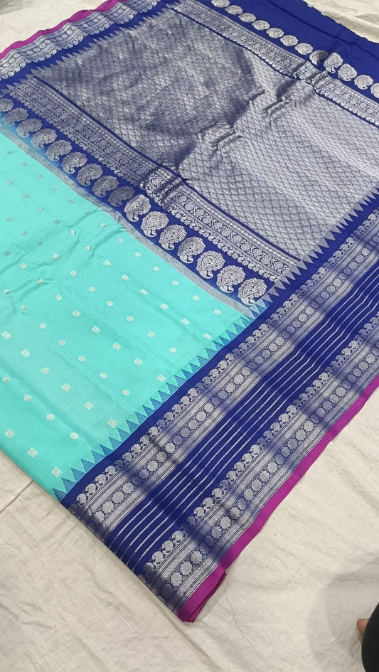 Gadwal pure pattu silver jari border with blouse sarees 080825 S1 B