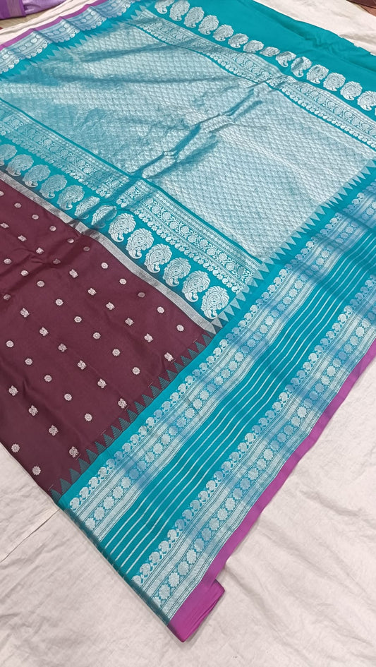 Gadwal pure pattu silver jari border with blouse sarees 080825 S1 B