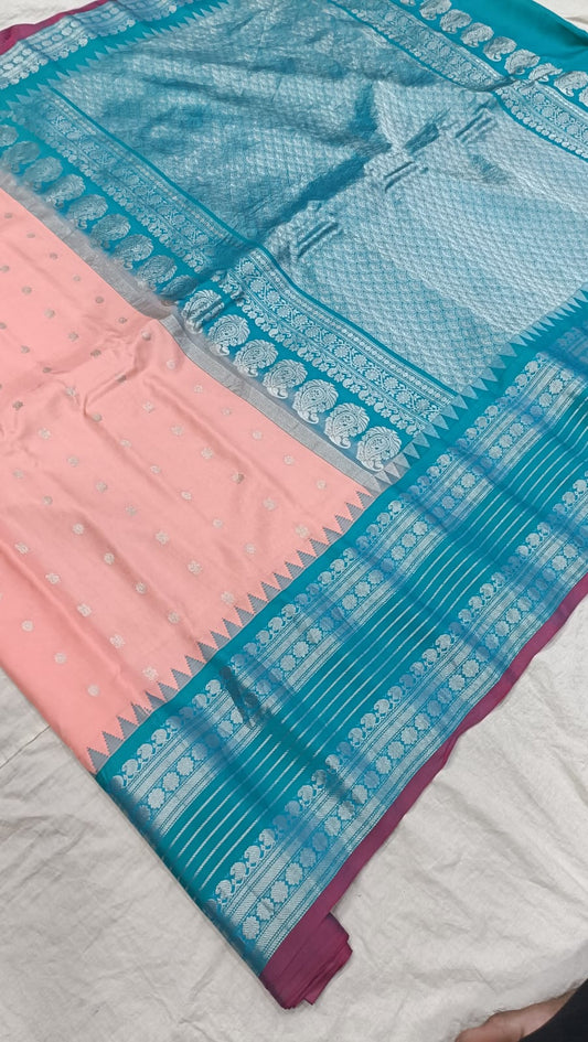 Gadwal pure pattu silver jari border with blouse sarees 080825 S1 B