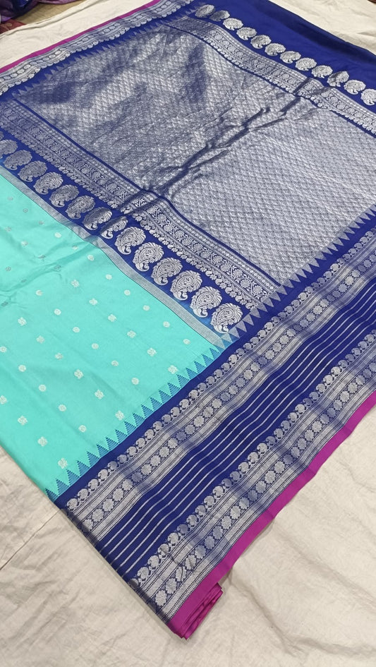 Gadwal pure pattu silver jari border with blouse sarees 080825 S1 B