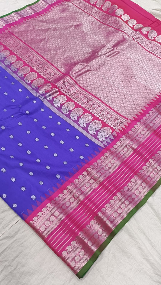 Gadwal pure pattu silver jari border with blouse sarees 080825 S1 B