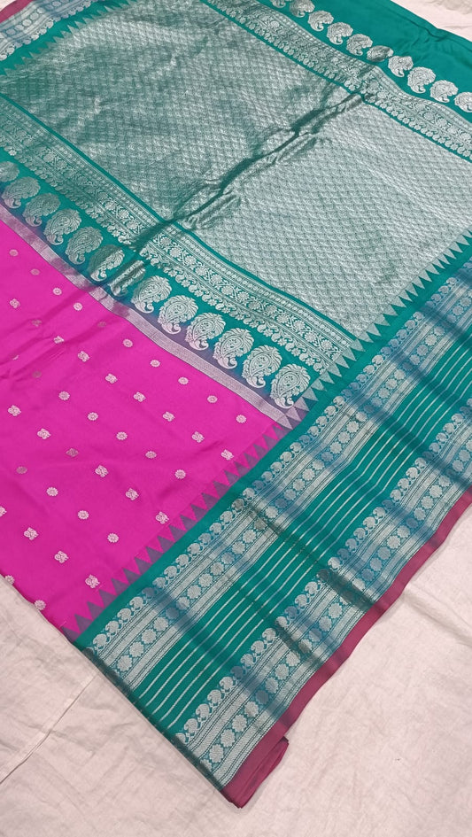 Gadwal pure pattu silver jari border with blouse sarees 080825 S1 B