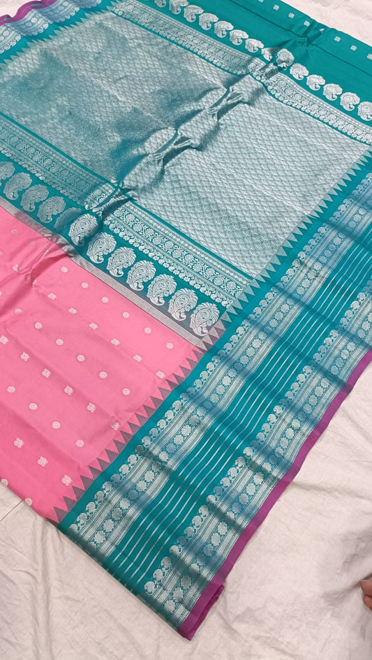 Gadwal pure pattu silver jari border with blouse sarees 080825 S1 B