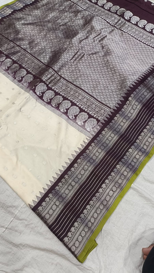Gadwal pure pattu silver jari border with blouse sarees 080825 S1 B