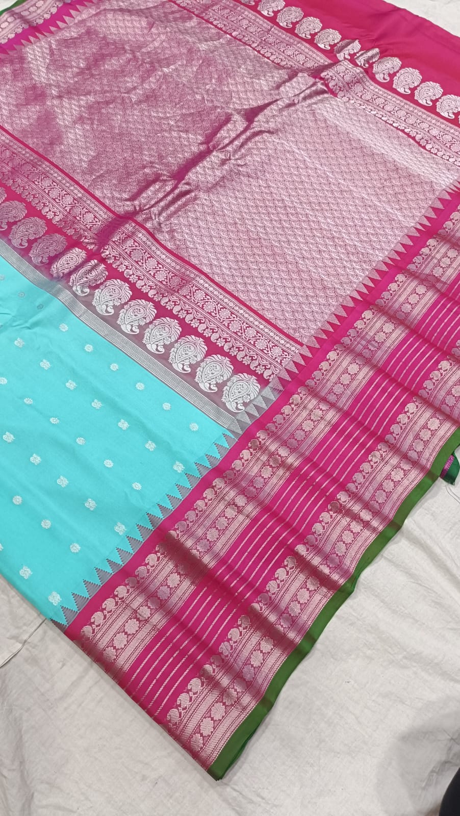 Gadwal pure pattu silver jari border with blouse sarees 080825 S1 B
