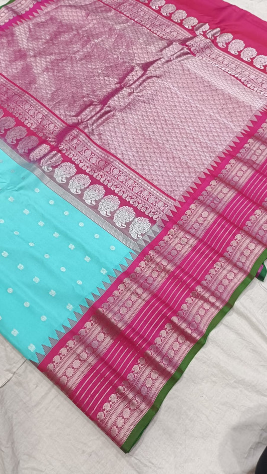 Gadwal pure pattu silver jari border with blouse sarees 080825 S1 B