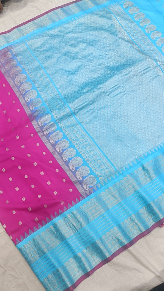 Gadwal pure pattu silver jari border with blouse sarees 080825 S1 B