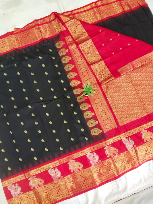 Gadwal Semi Pattu Boder Meena Butta with Blouse Sarees 011125