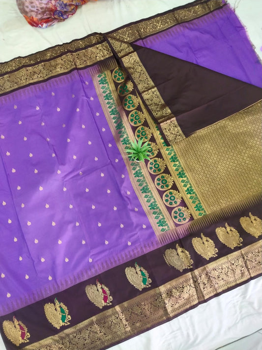 Gadwal Semi Pattu Boder Meena Butta with Blouse Sarees 011125