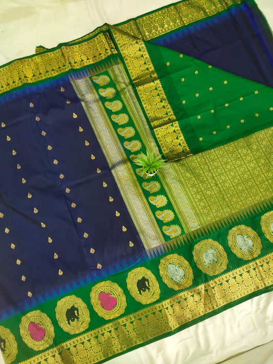 Gadwal Semi Pattu Boder Meena Butta with Blouse Sarees 011125