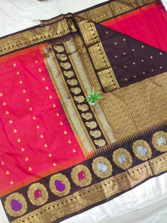 Gadwal Semi Pattu Boder Meena Butta with Blouse Sarees 011125