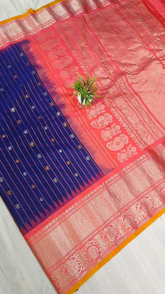 Gadwal pure pattu Butta kanchi Border  with Blouse kuttu H/L  sarees 251025