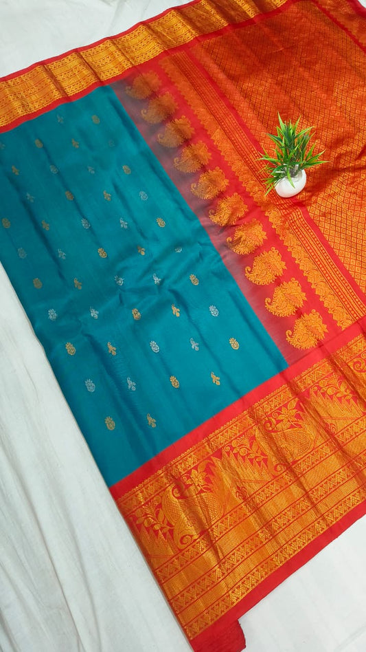 Gadwal pure pattu Butta kanchi Border  with Blouse kuttu H/L  sarees 251025