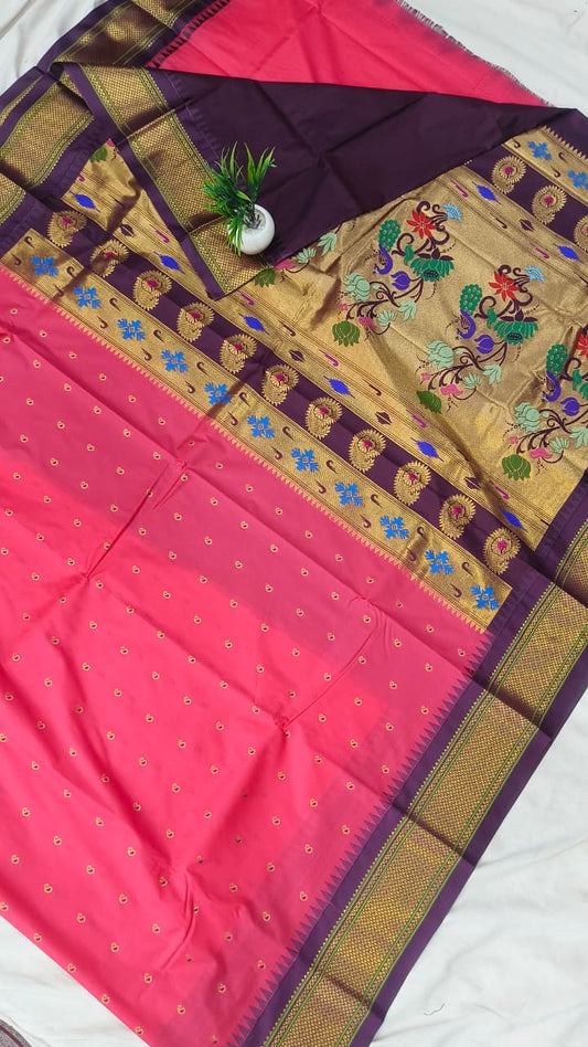 Gadwal mixed silk paithani pallu with blouse sarees 311025