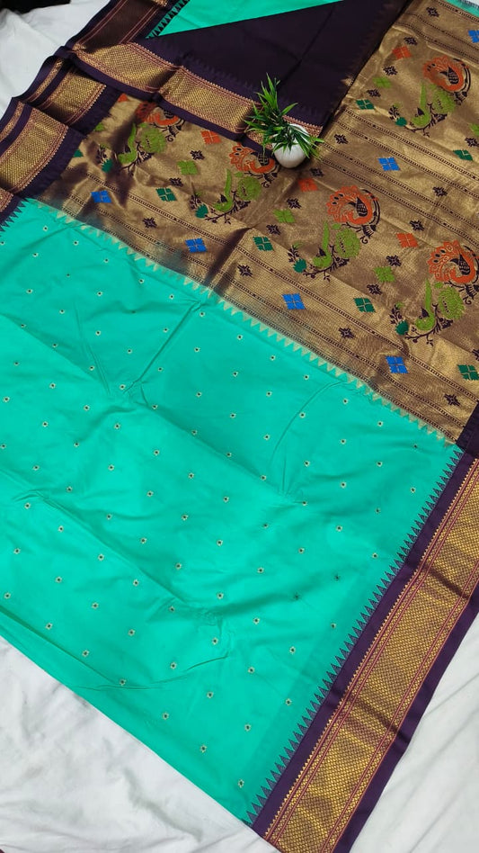 Gadwal mixed silk paithani pallu with blouse sarees 311025