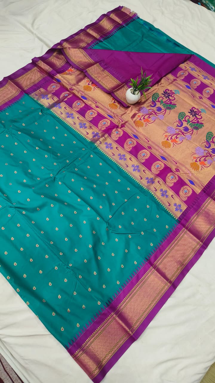 Gadwal mixed silk paithani pallu with blouse sarees 311025
