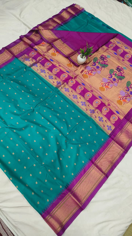 Gadwal mixed silk paithani pallu with blouse sarees 311025